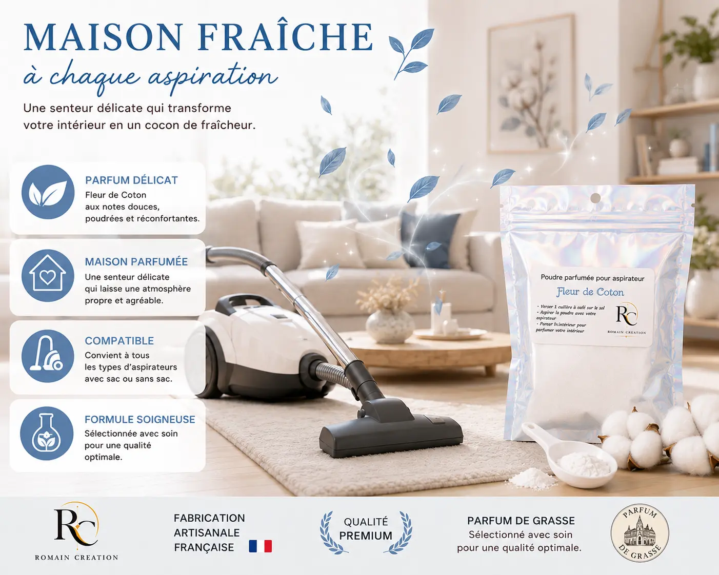 Fiche produit poudre aspirateur fleur de coton Fiche produit poudre aspirateur fleur de coton