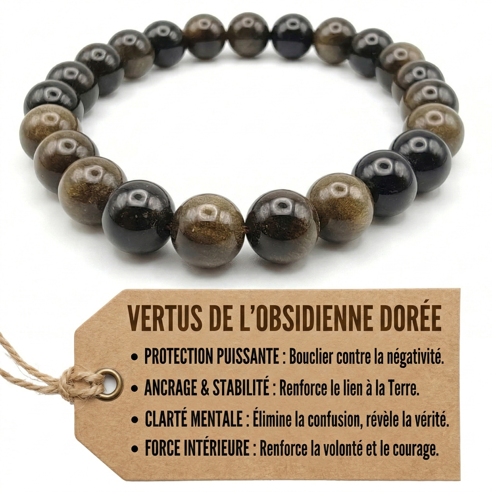 Bracelet obsidienne dorée et vertus par Romain Creation