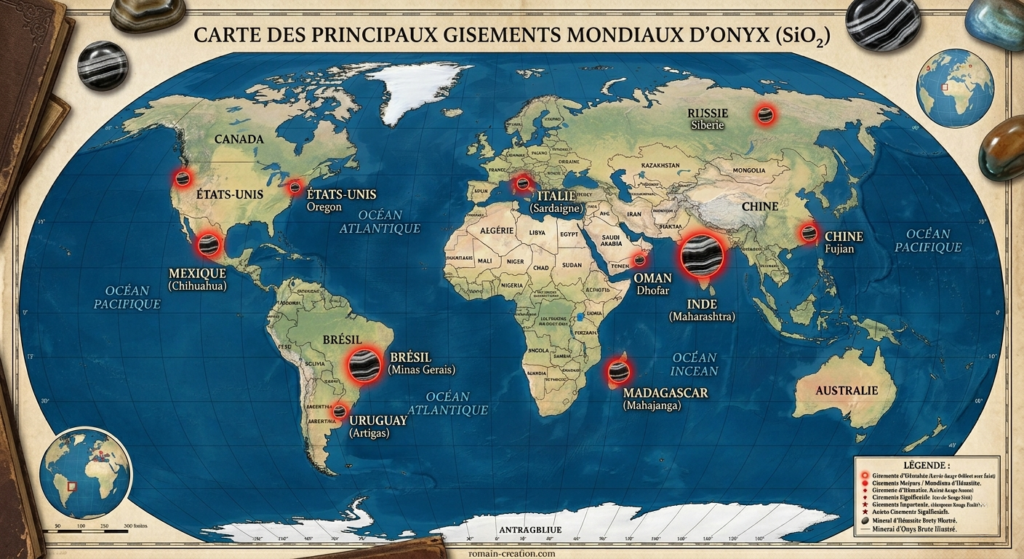 Carte mondiale des gisements d'onyx par romain-creation.com