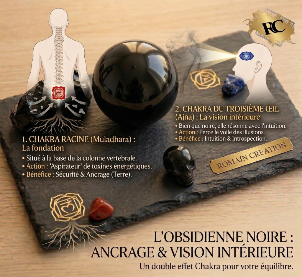 Chakras liés à l'obsidienne Noire Romain Creation