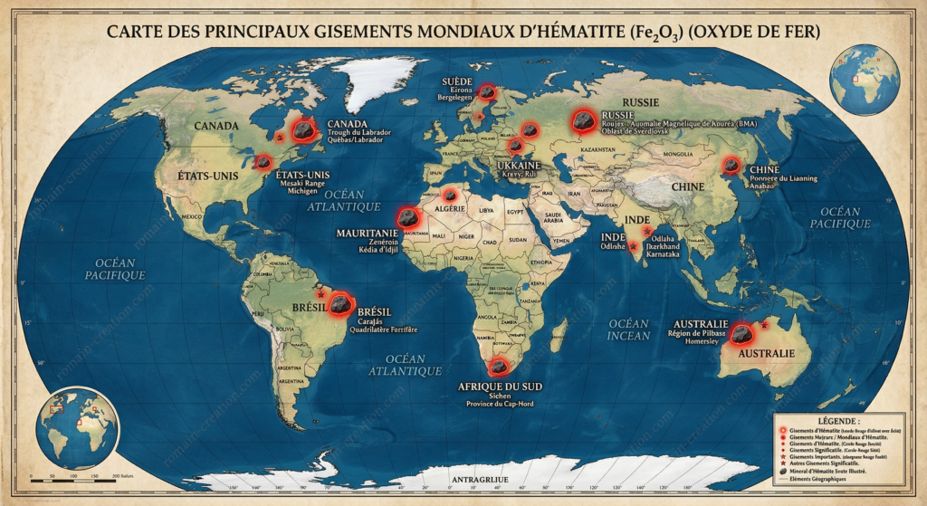 Gisements mondiaux d'hématite par romain-creation.com