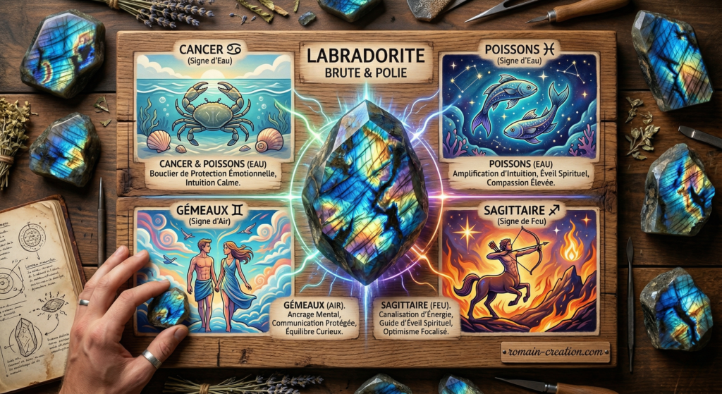 Signes astrologiques de la labradorite par Romain Creation