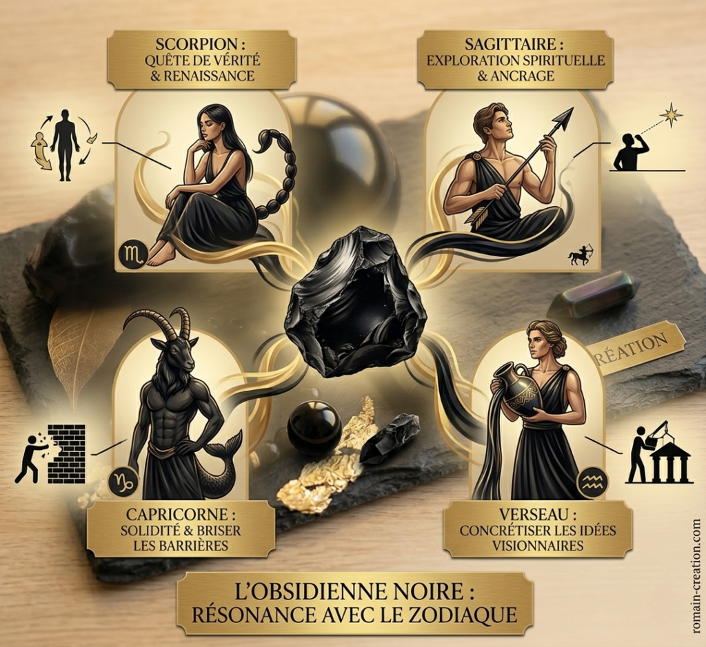 Signes astrologiques liés à l'obbsidienne Noire Romain Creation