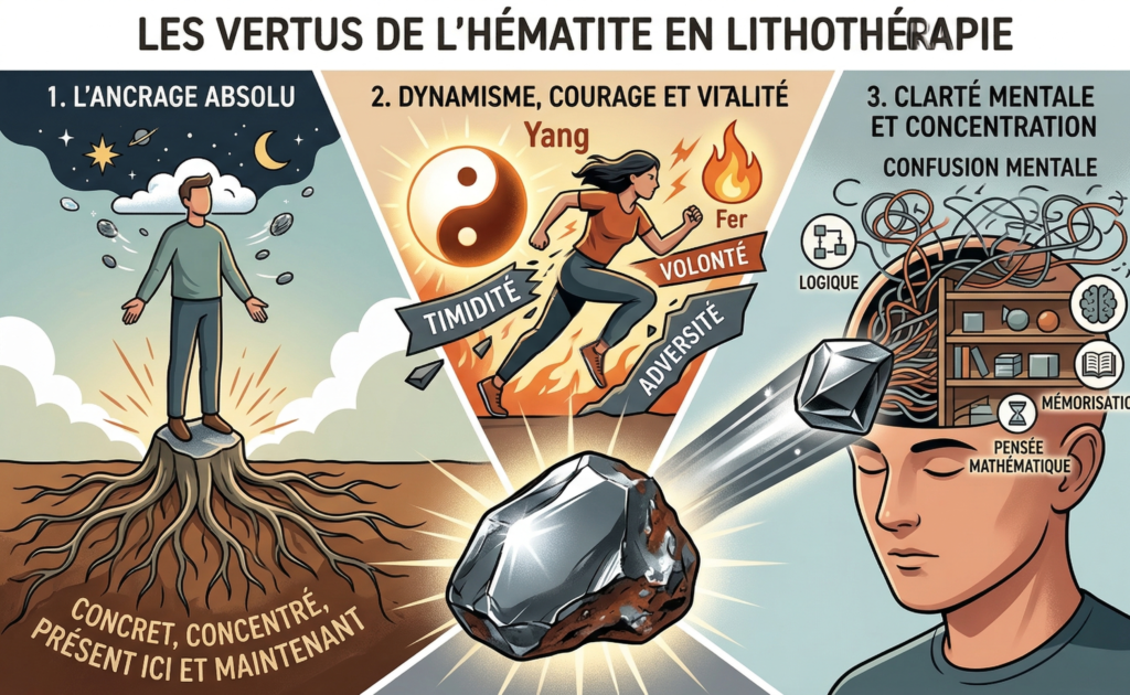 Vertus de l'Hématite, lithothérapie, par romain-creation.com