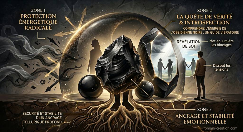 Vertus lithothérapie liées à l'obsidienne Noire Romain Creation