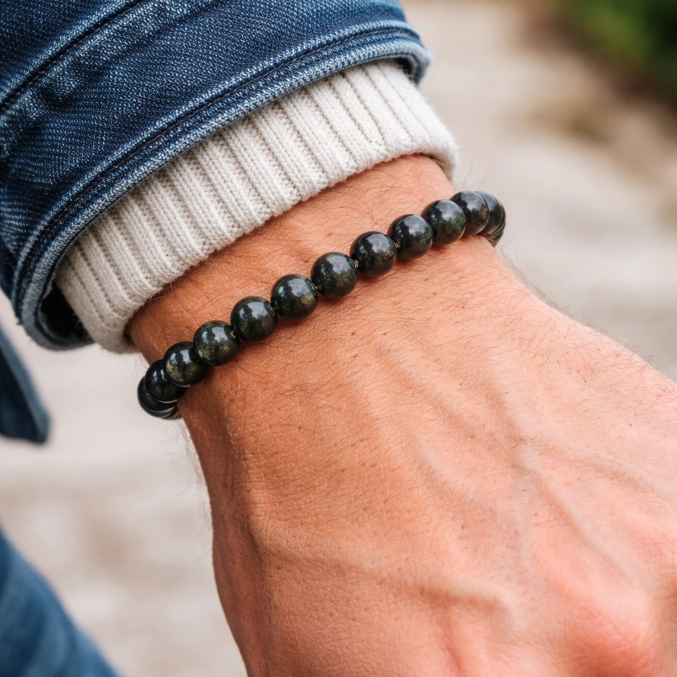 Bracelet Labradorite Noire sur poignet Bracelet Labradorite Noire sur poignet