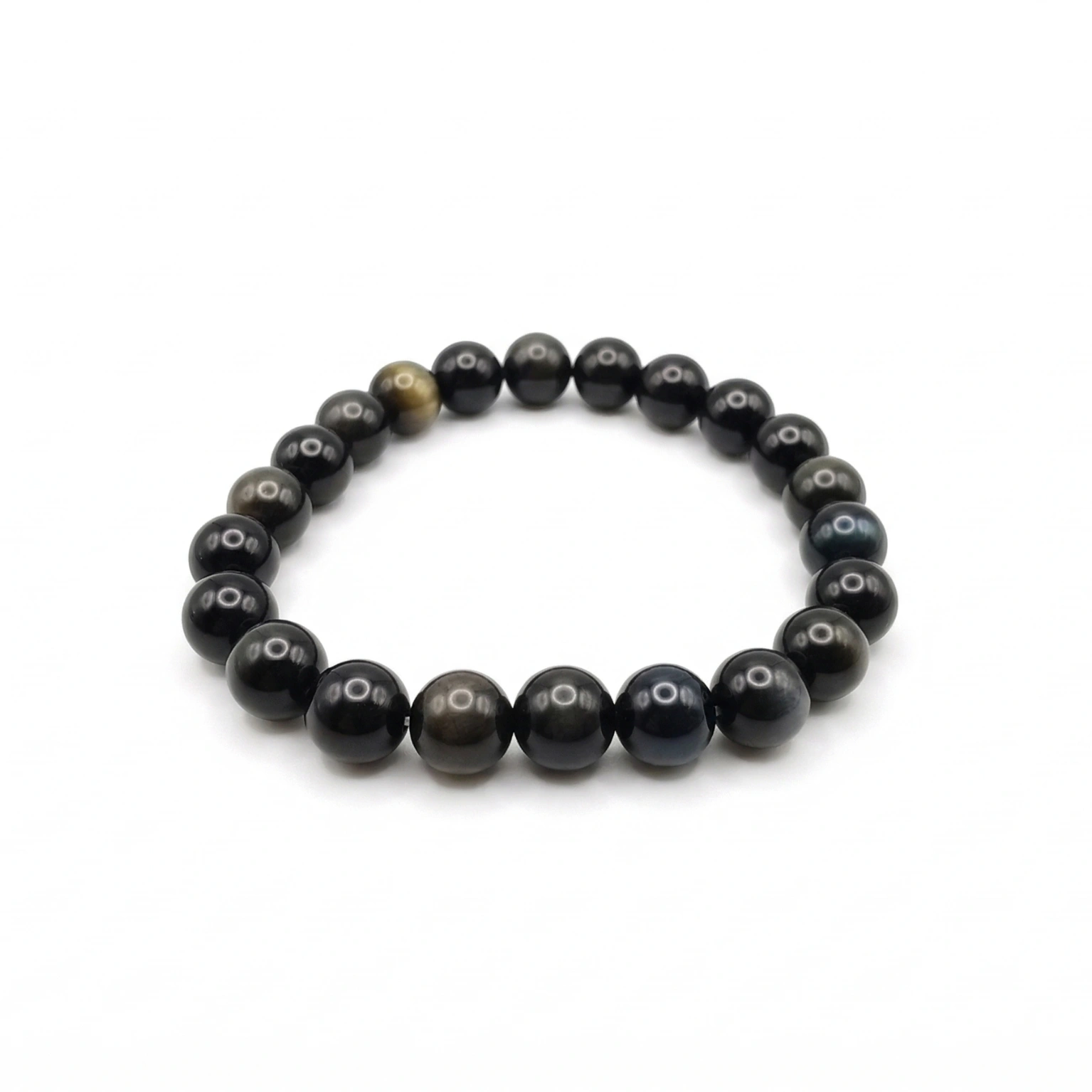 Bracelet lithotherapie Obsidienne oeil celeste par Romain Creation