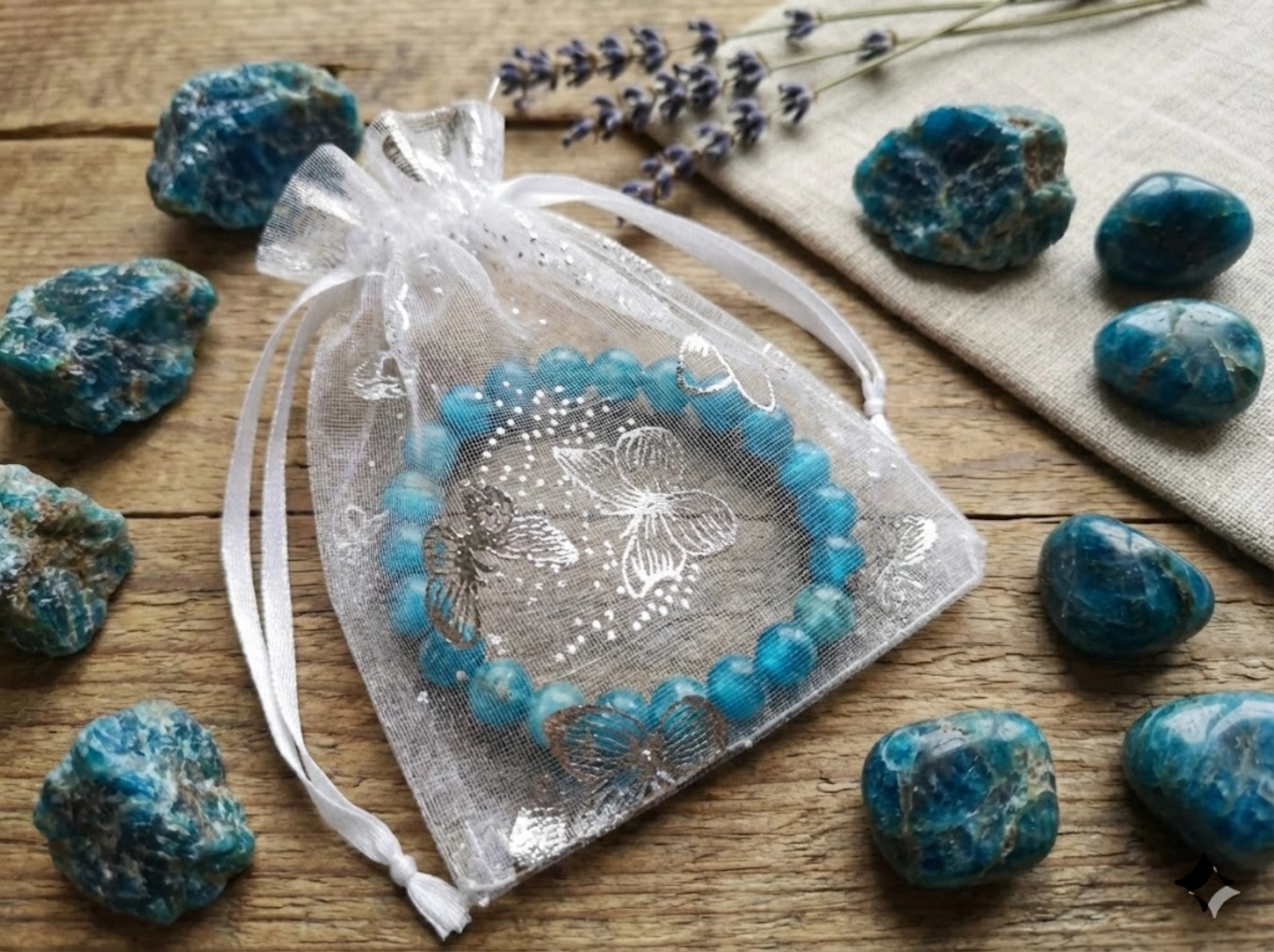 Bracelet_Apatite_bleue_sachet Bracelet Apatite Bleue grade A+ dans sachet organza