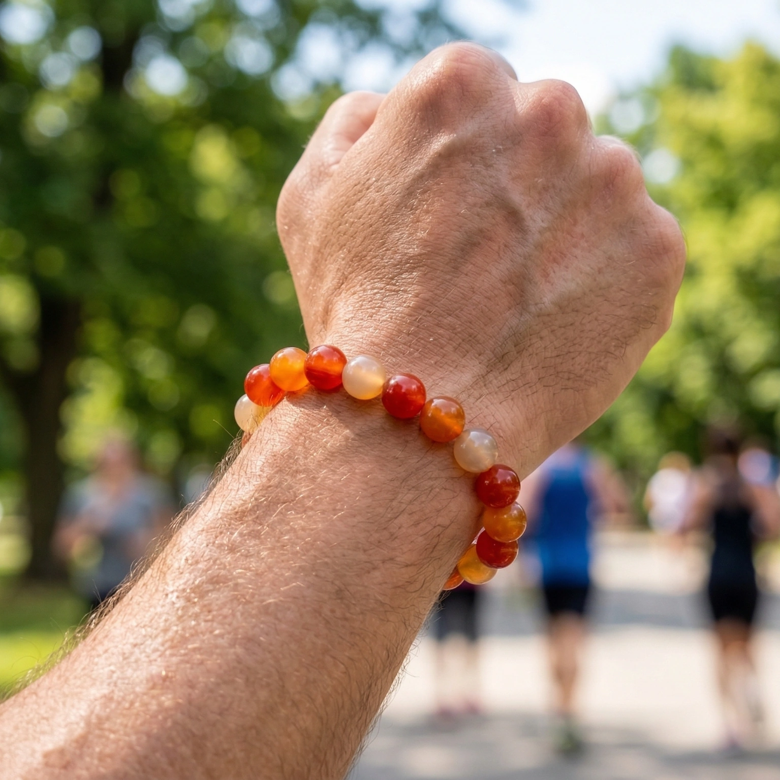 Bracelet cornaline sur poignet homme energie et vitalité par Romain Creation Bracelet cornaline sur poignet homme energie et vitalité par Romain Creation