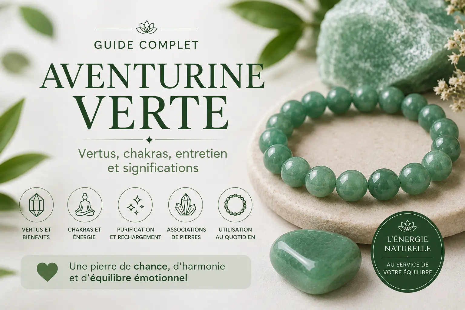 guide aventurine verte vertus bienfaits chakras romain creation
