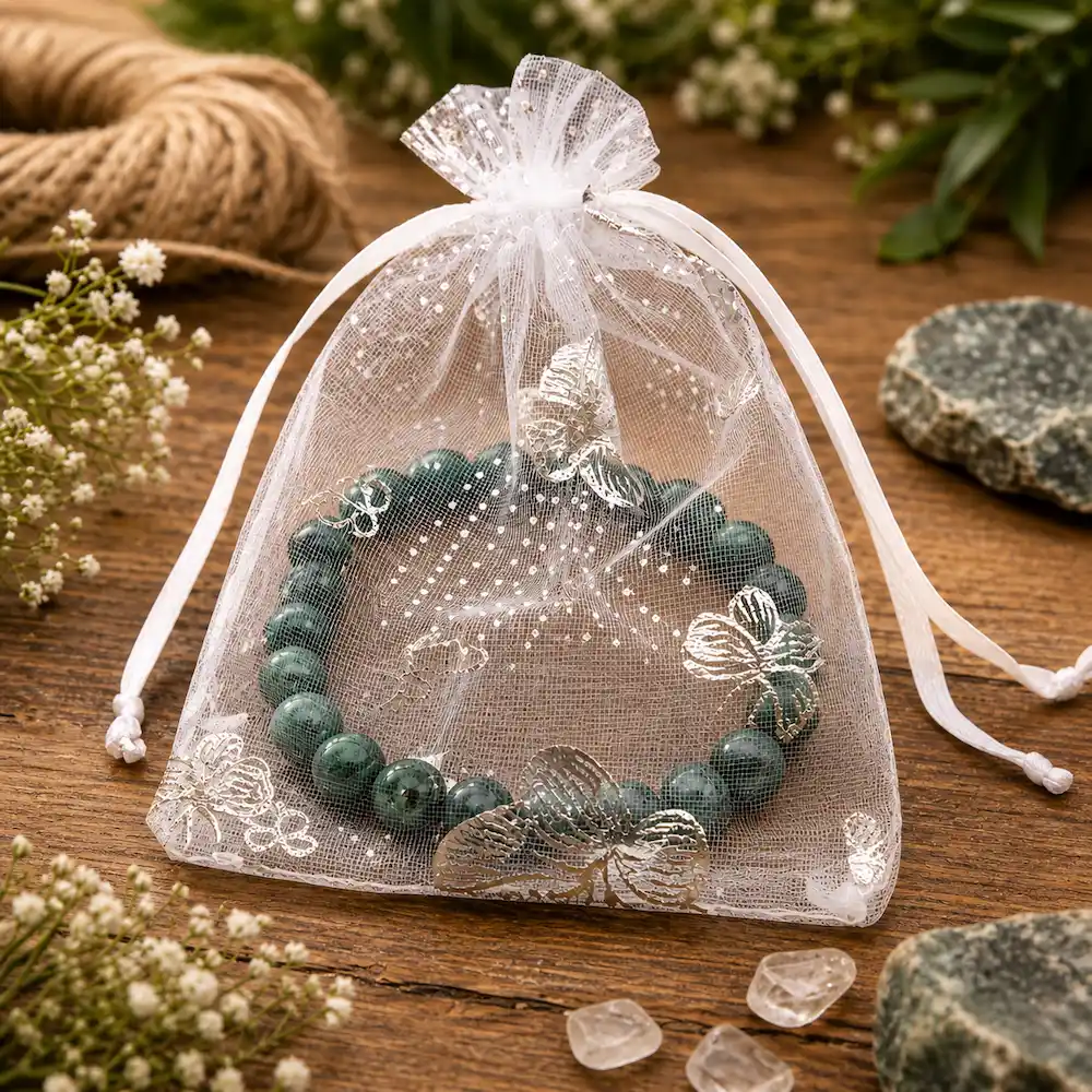 bracelet agate mousse sachet organza bracelet agate mousse sachet organza