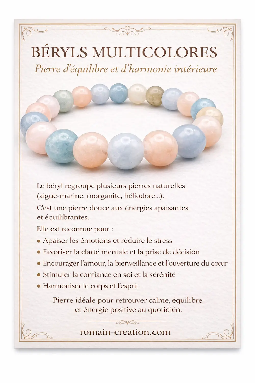 Bracelet en Beryls Grade AA et vertus par Romain Creation Bracelet en Beryls Grade AA et vertus par Romain Creation