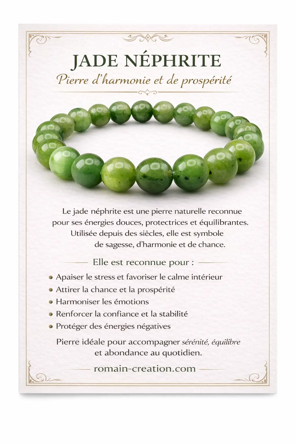 Bracelet Jade Nephrite AA et vertus par Romain Creation Bracelet Jade Nephrite AA et vertus par Romain Creation