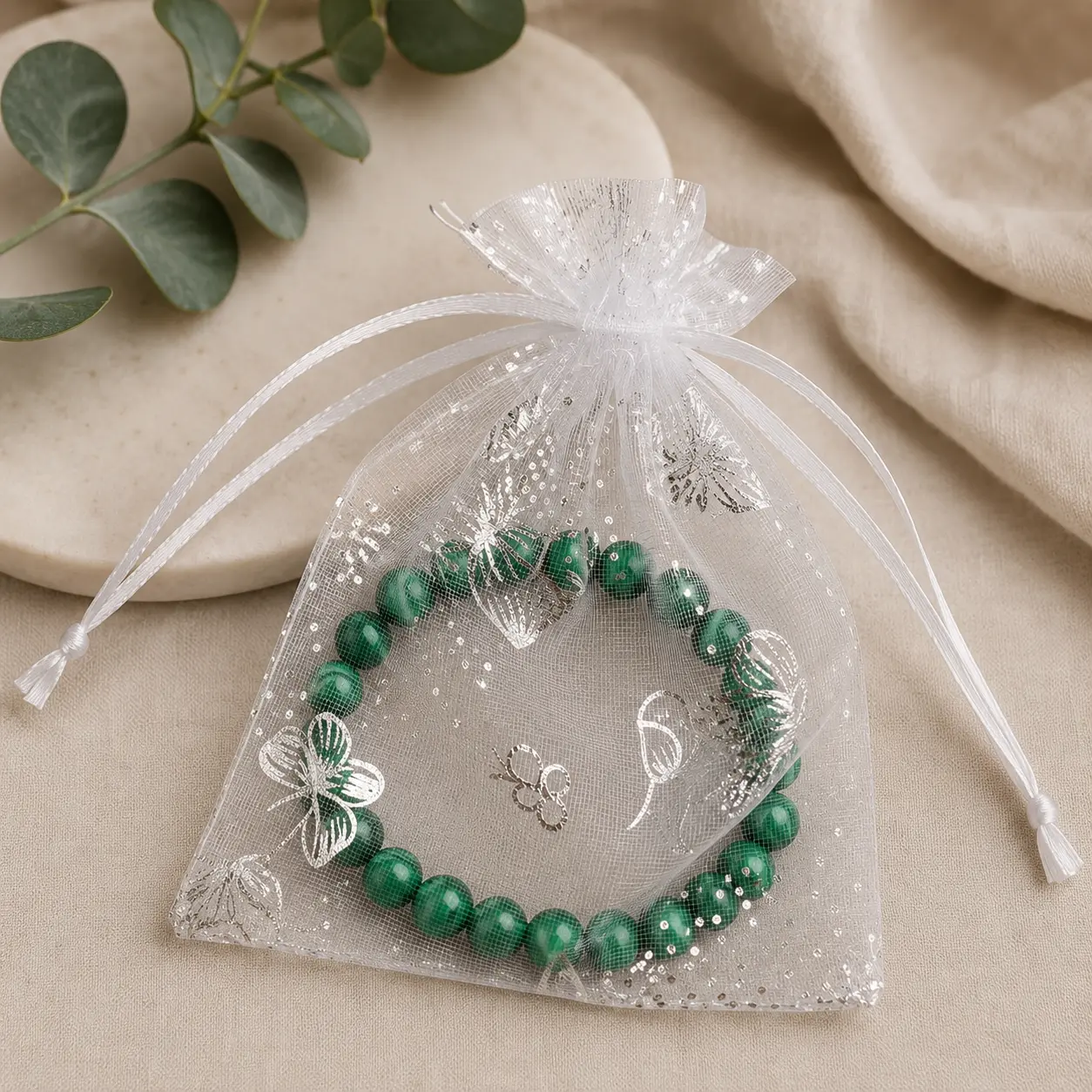 Bracelet malachite 8 mm grade AA dans sachet organza