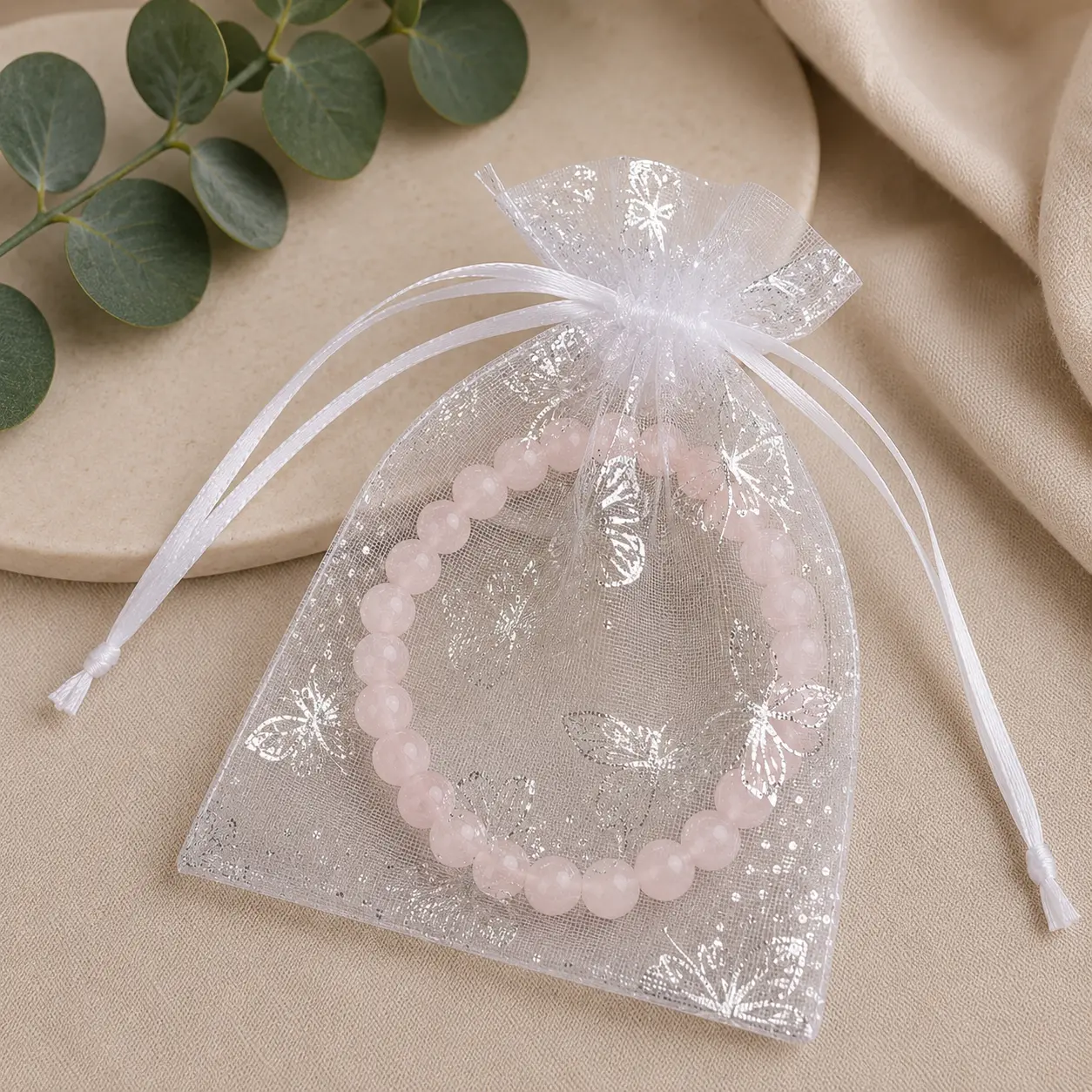 Bracelet quartz rose afrique du sud 8 mm grade AA dans sachet organza Bracelet quartz rose afrique du sud 8 mm grade AA dans sachet organza