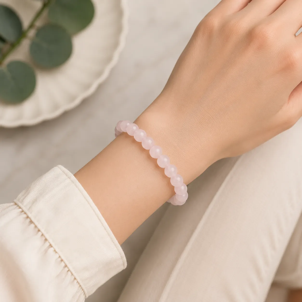 Bracelet quartz rose afrique du sud 8 mm grade AA sur poignet Bracelet quartz rose afrique du sud 8 mm grade AA sur poignet
