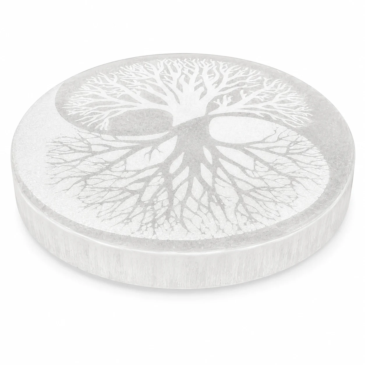 Plaque rechargement selenite arbre vie yin yang 15 cm