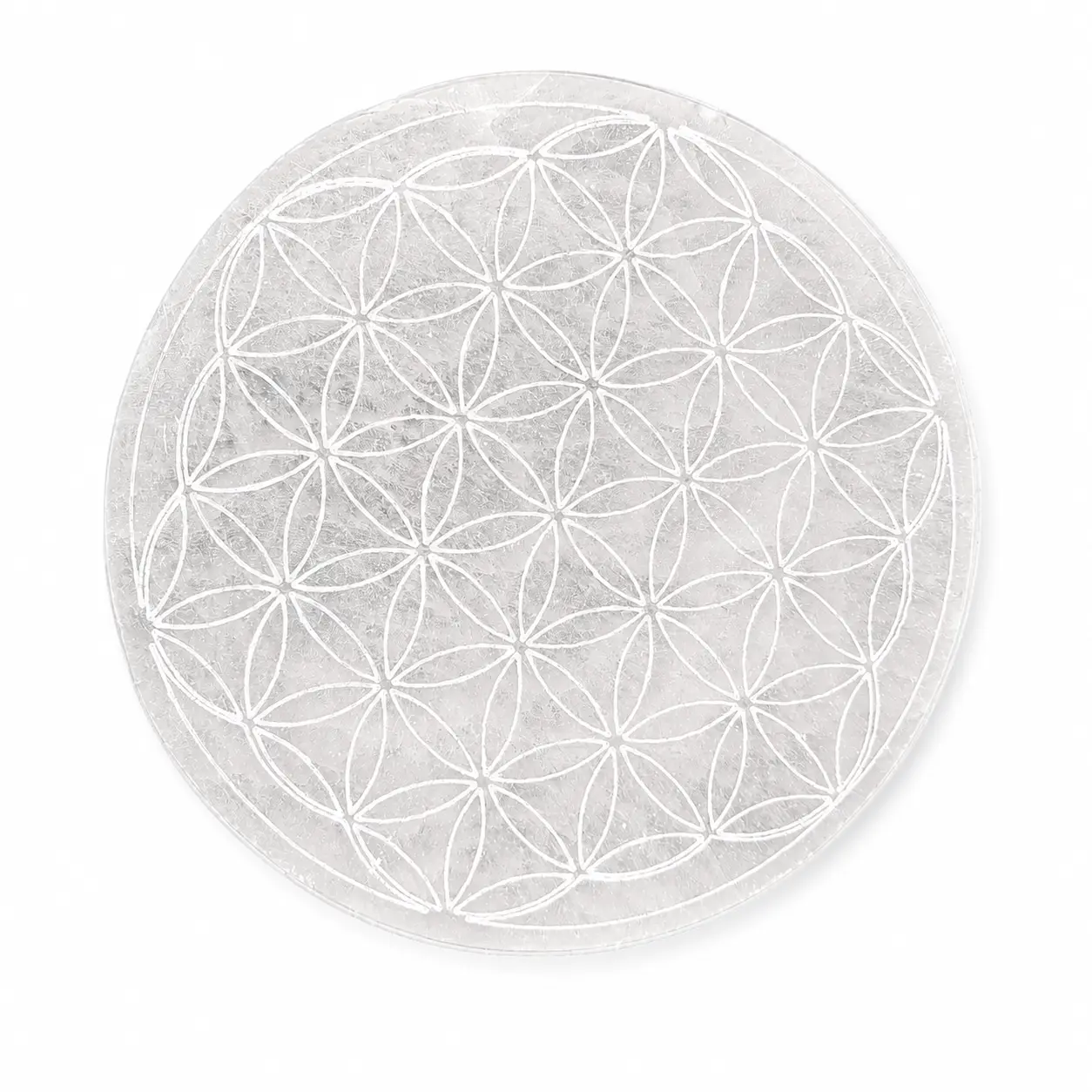 Plaque rechargement selenite fleur de vie face 15 cm