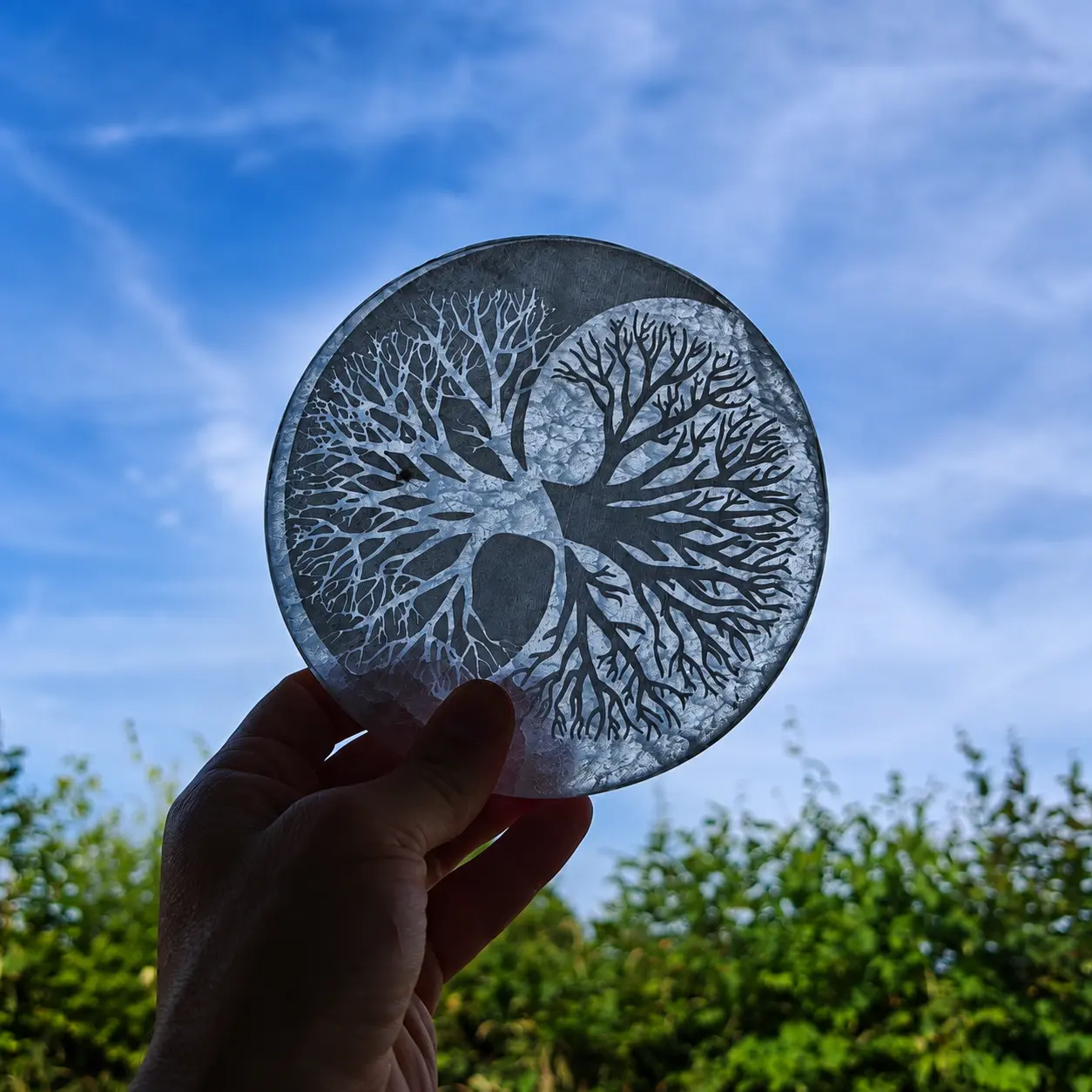 transparence plaque rechargement selenite arbre vie yin yang 15 cm